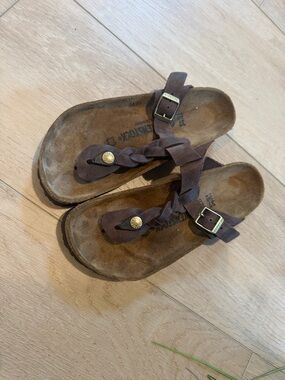 Birkenstock Kids Brown Braided Leather Thong Sandals